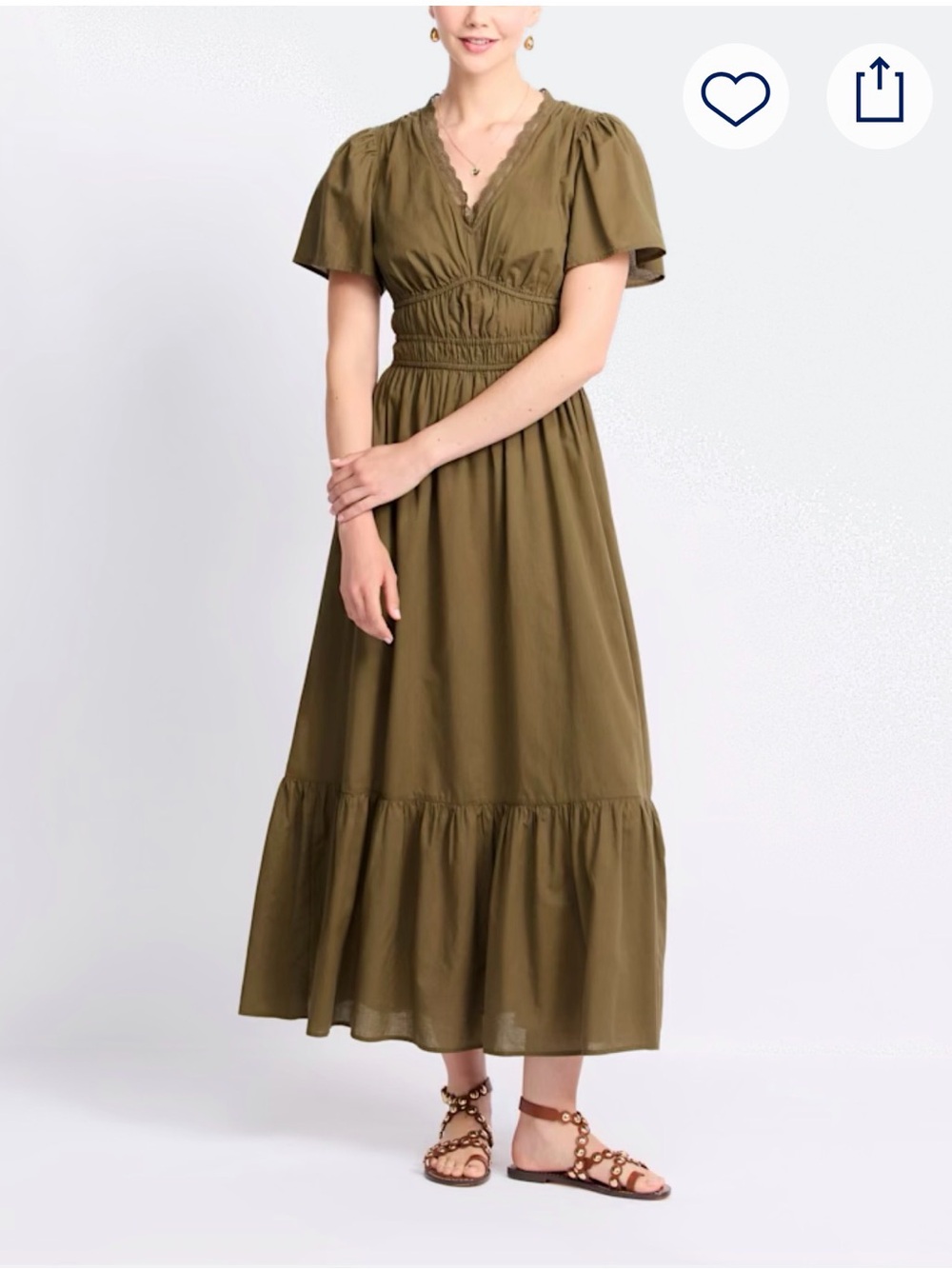 Dizzy Lizzy Olive Green V-Neck Smocked Waist Maxi Dress